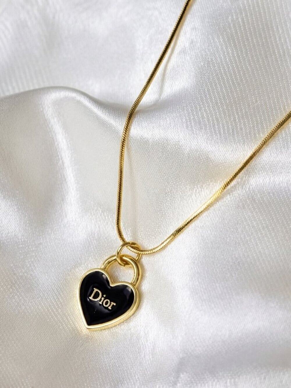 FREE Shipping✨Vintage DIOR Black lock Button/Charm Upcycled Necklace✨